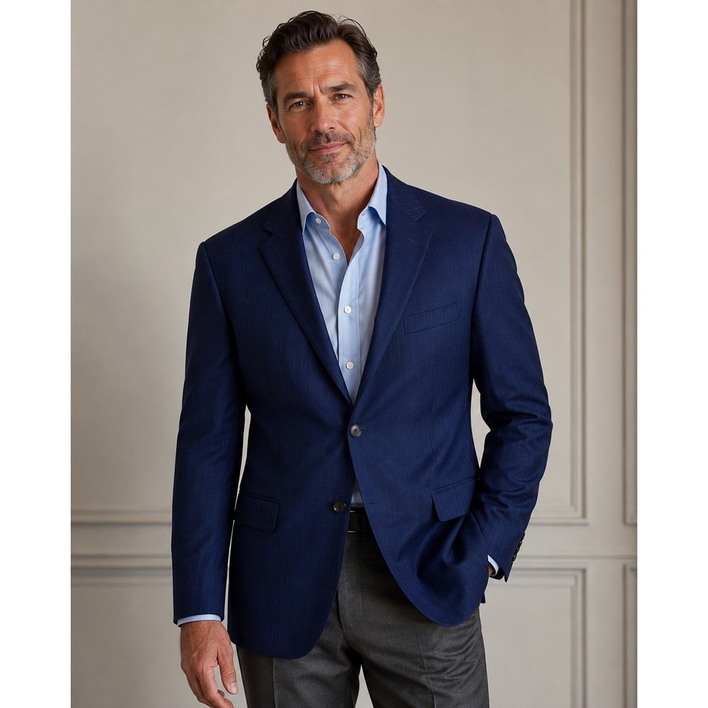 Hickey Freeman Blazer Suit Jacket Milburn II 46R 46 Regular Navy Pinstripe Wool